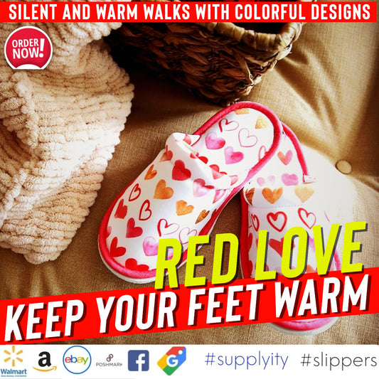 Red Romance: Color Red Love Slippers Warm Hearts