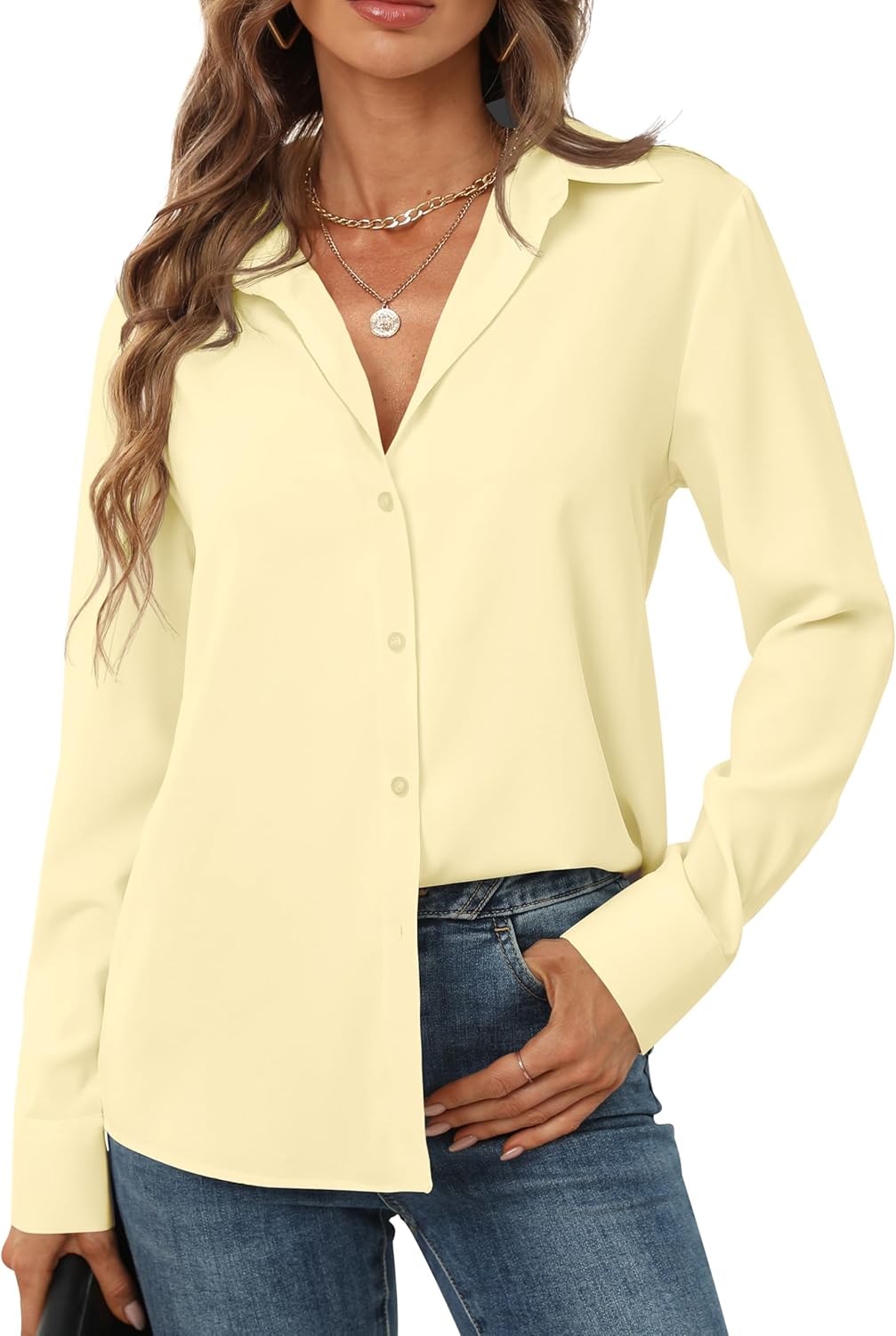 Women's Button Down Shirts Long Sleeve Basic Classic Soft Shirt Collared Fashion Dressy Casual Blouses