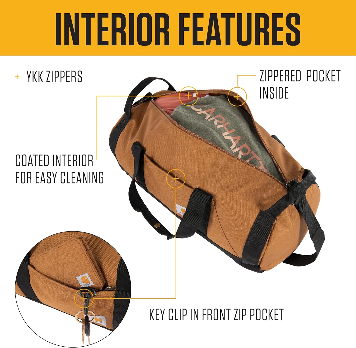 Carhartt Classic Round Duffel with Utility Pouch, Heavy-Duty, Water-Resistant Packable Gear Bag for Jobsite, Gym, and Travel