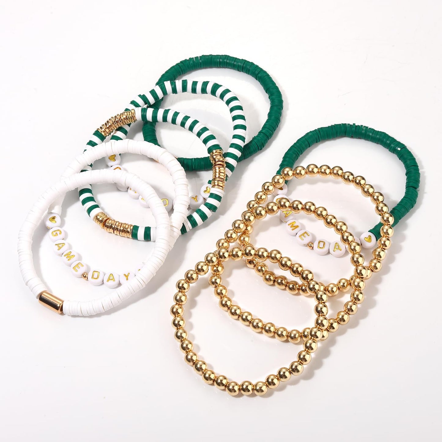 NLCAC 9 Pack Game Day Bracelets Stackable Heishi Beaded Stretchy Bracelet Preppy Jewelry Baseball Football Team Bracelets Sports Fan Accessories Gifts