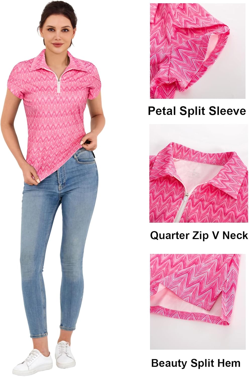 JACK SMITH Women's Golf Shirts Short Sleeve UPF50 Workout Tops for Women Moisture Wicking Dry fit Polo Shirt