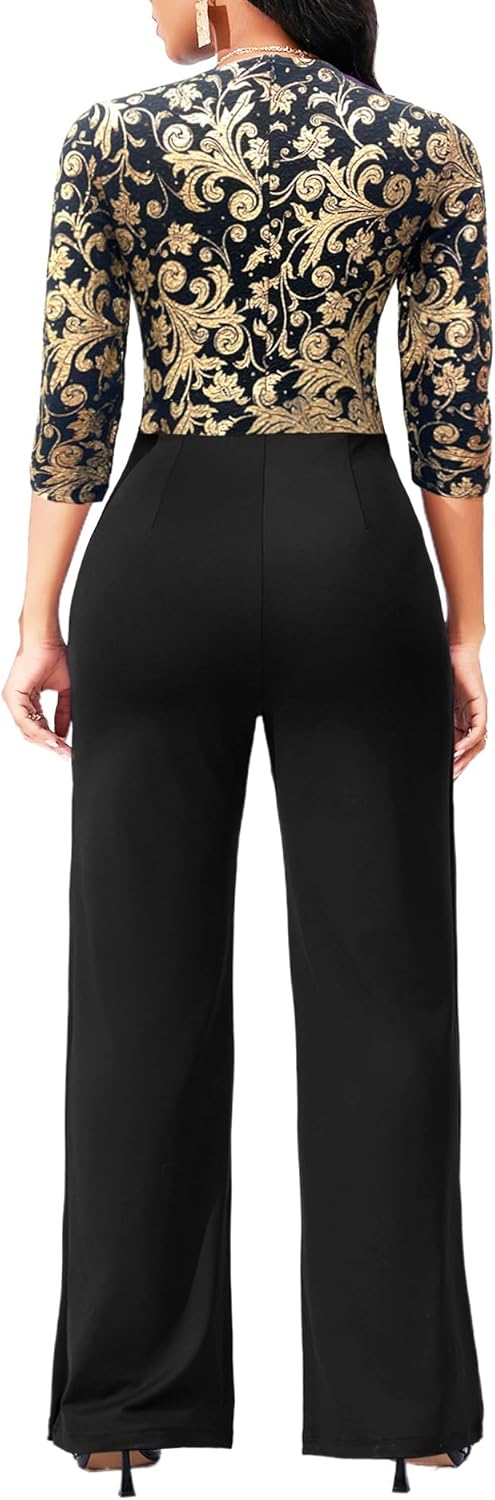 Sparkly Overlay Jumpsuit for Women Dressy Elegant Long Sleeve Long Split lightweight Pants Cocktail Jumpsuits