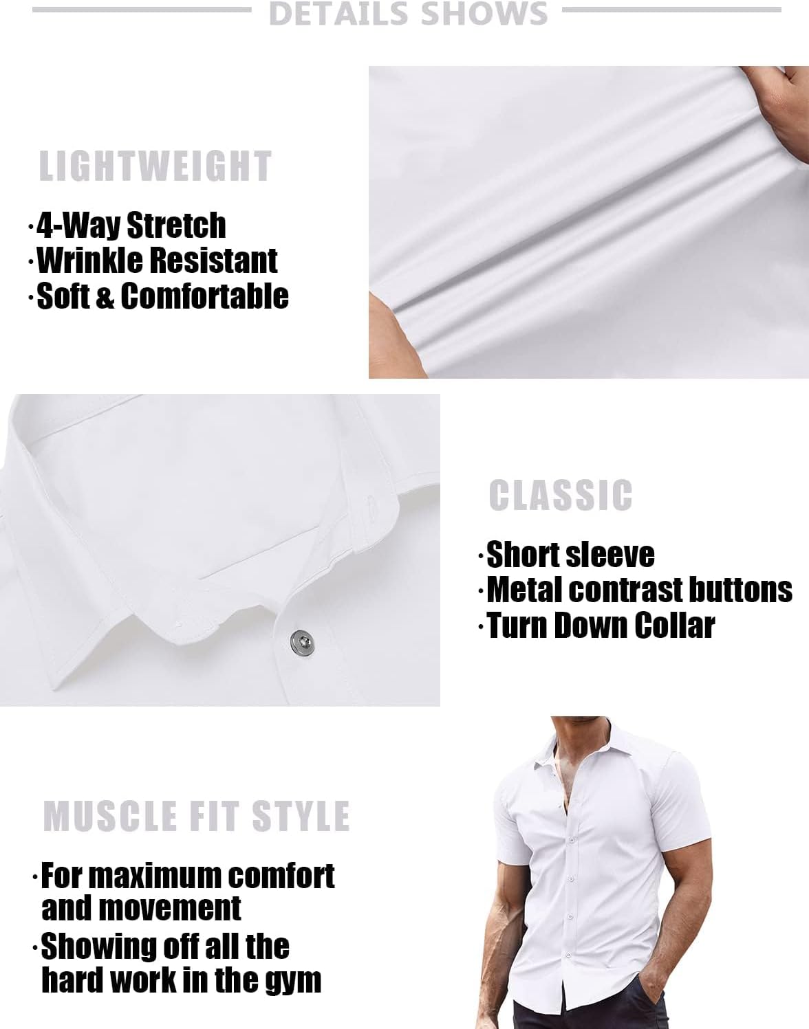 COOFANDY Men's Muscle Fit Dress Shirts Wrinkle-Free Short Sleeve Casual Button Down Shirt