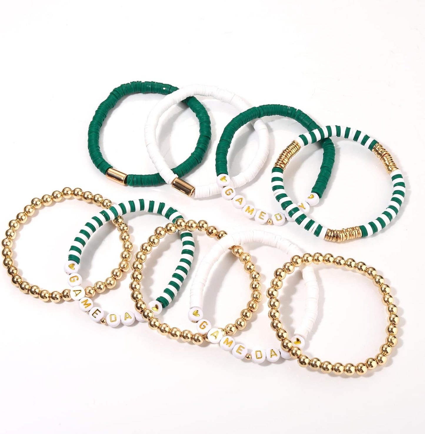 NLCAC 9 Pack Game Day Bracelets Stackable Heishi Beaded Stretchy Bracelet Preppy Jewelry Baseball Football Team Bracelets Sports Fan Accessories Gifts