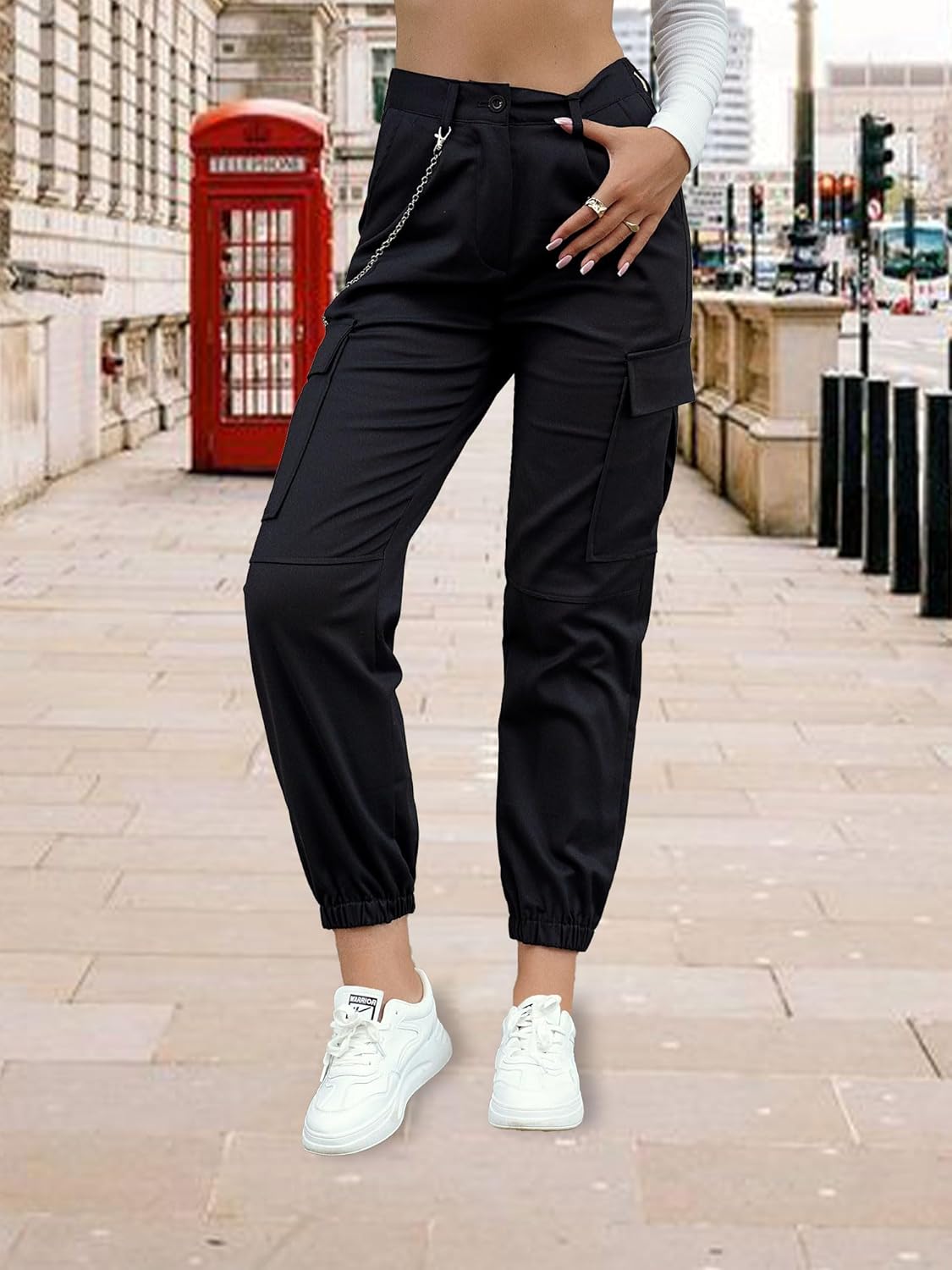ZAFUL Cargo Pants for Women High Waisted Jogger Pants Outdoor Sweatpants Casual Pants with Chain