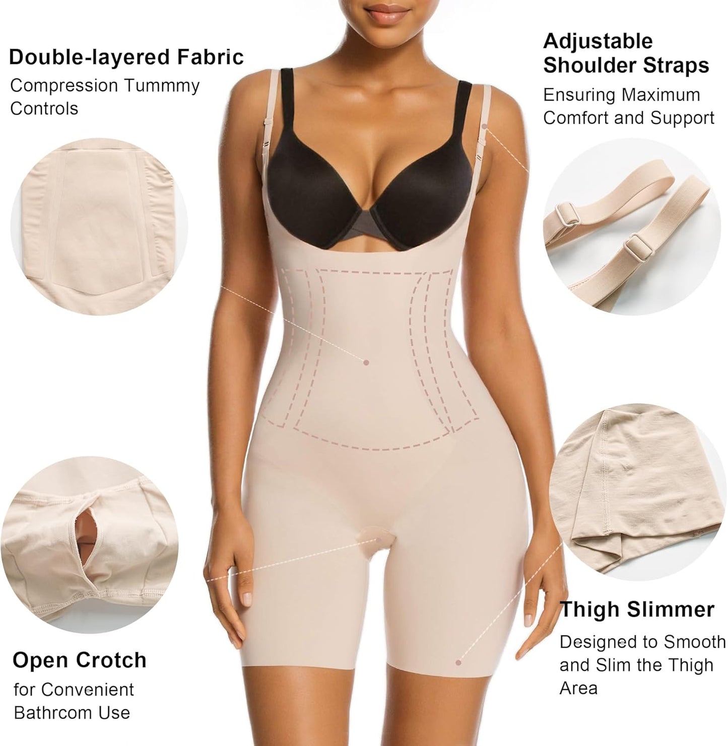SHAPERX Shapewear for Women Tummy Control Open Bust Thigh Slimmer Body Shaper