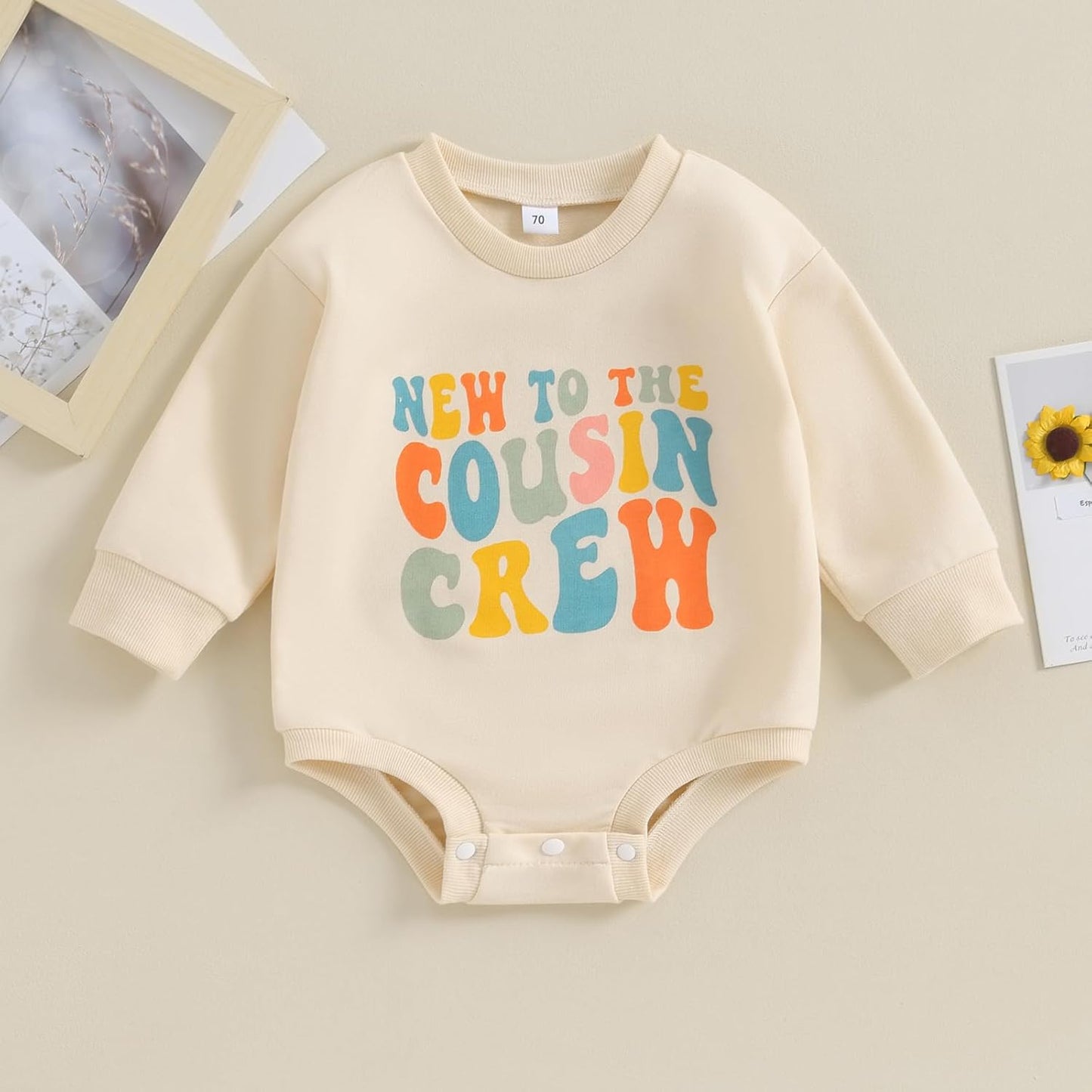 New to the Cousin Crew Baby Boy Girl Bubble Romper Sweatshirt Long Sleeve Oversized Bodysuit Fall Clothes