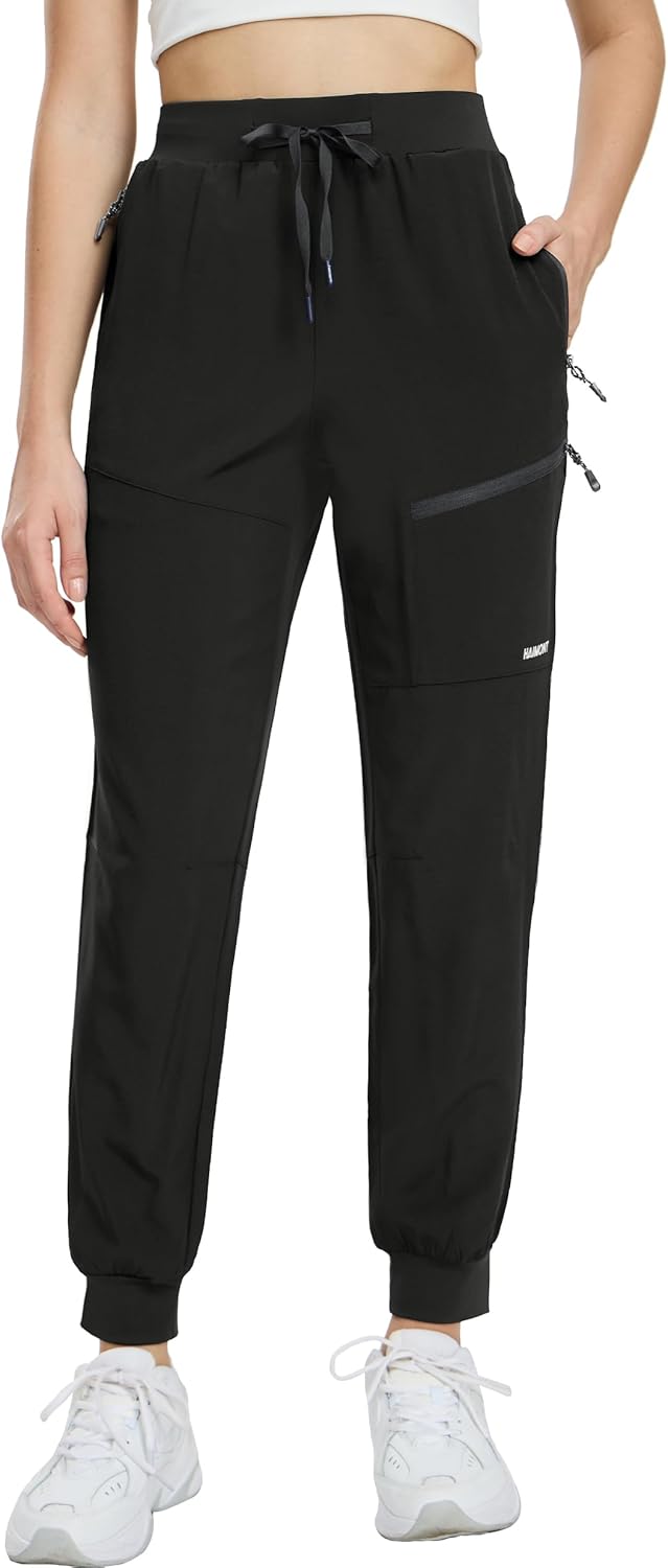 Haimont Women's Hiking Pants Joggers Lightweight Quick Dry Elastic Waist Stretch Pants with Zip Pockets Travel Camping