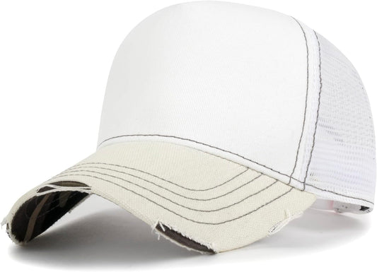 ililily Solid Color Vintage Distressed Mesh Blank Trucker Hat Baseball Cap