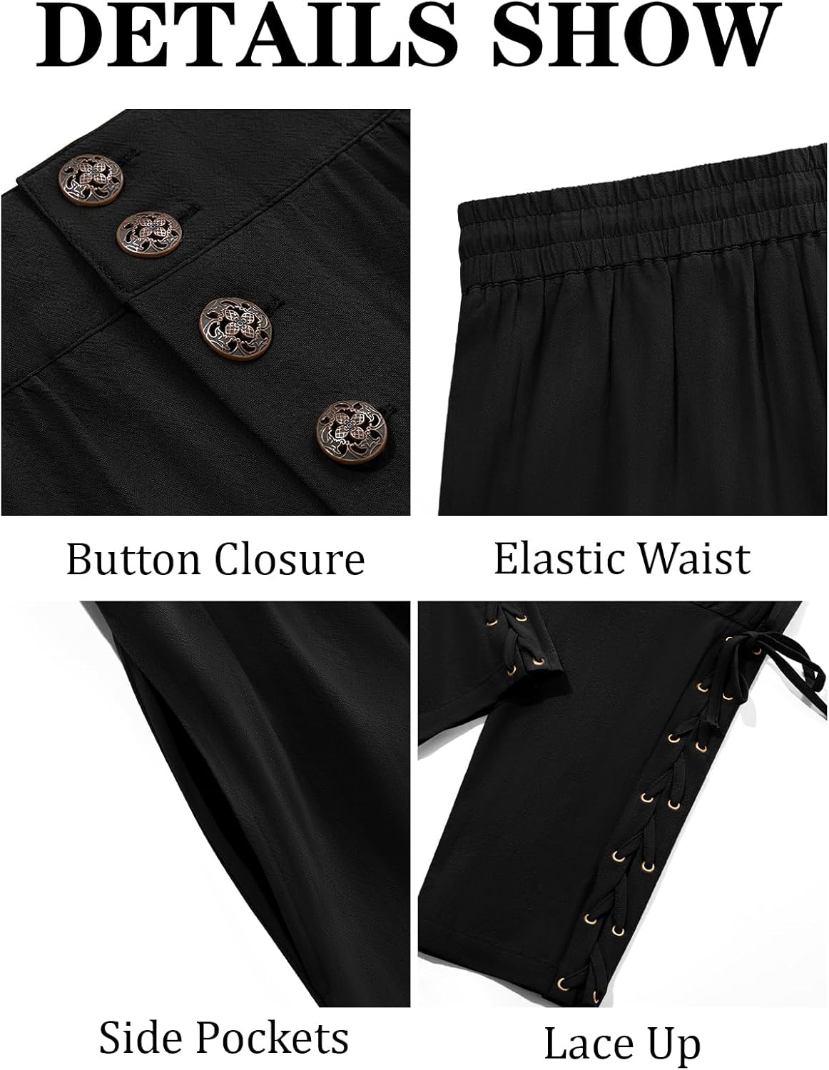 Runcati Mens Medieval Pirate Pants Renaissance Ankle Banded Viking Ren Faire Pants Lace Up Halloween Costume Trousers