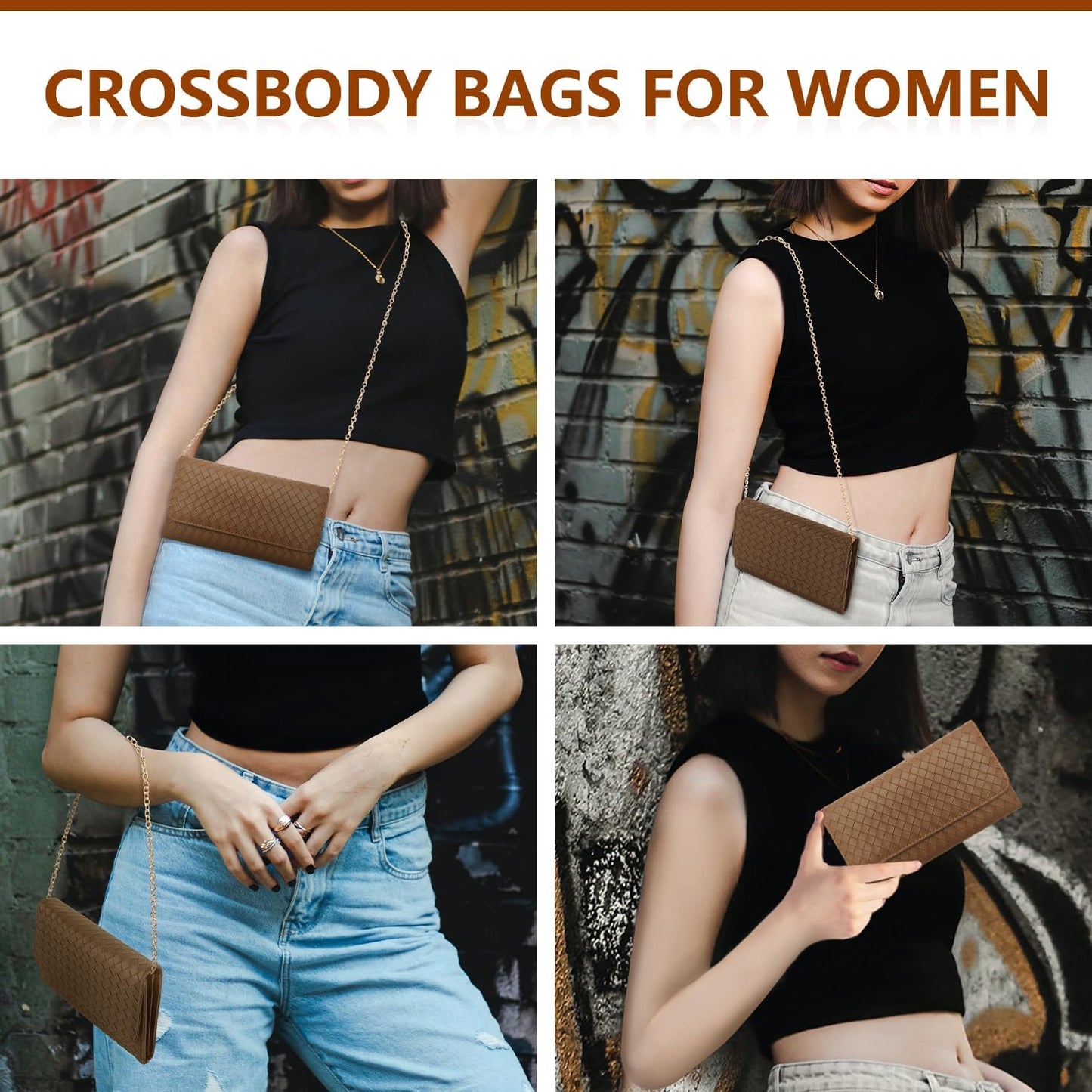 U+U Crossbody Bags for Women, Small Bag with Removable Chain, Card Slots & Phone Pocket - Lightweight Purse Wallet (8 Colors)
