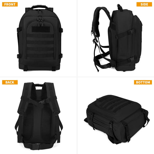 HUNTVP 45L Tactical Backpack Military Backpack Expandable MOLLE Rucksack Hunting Gear Bag Assault Pack Army Backpack(Black)