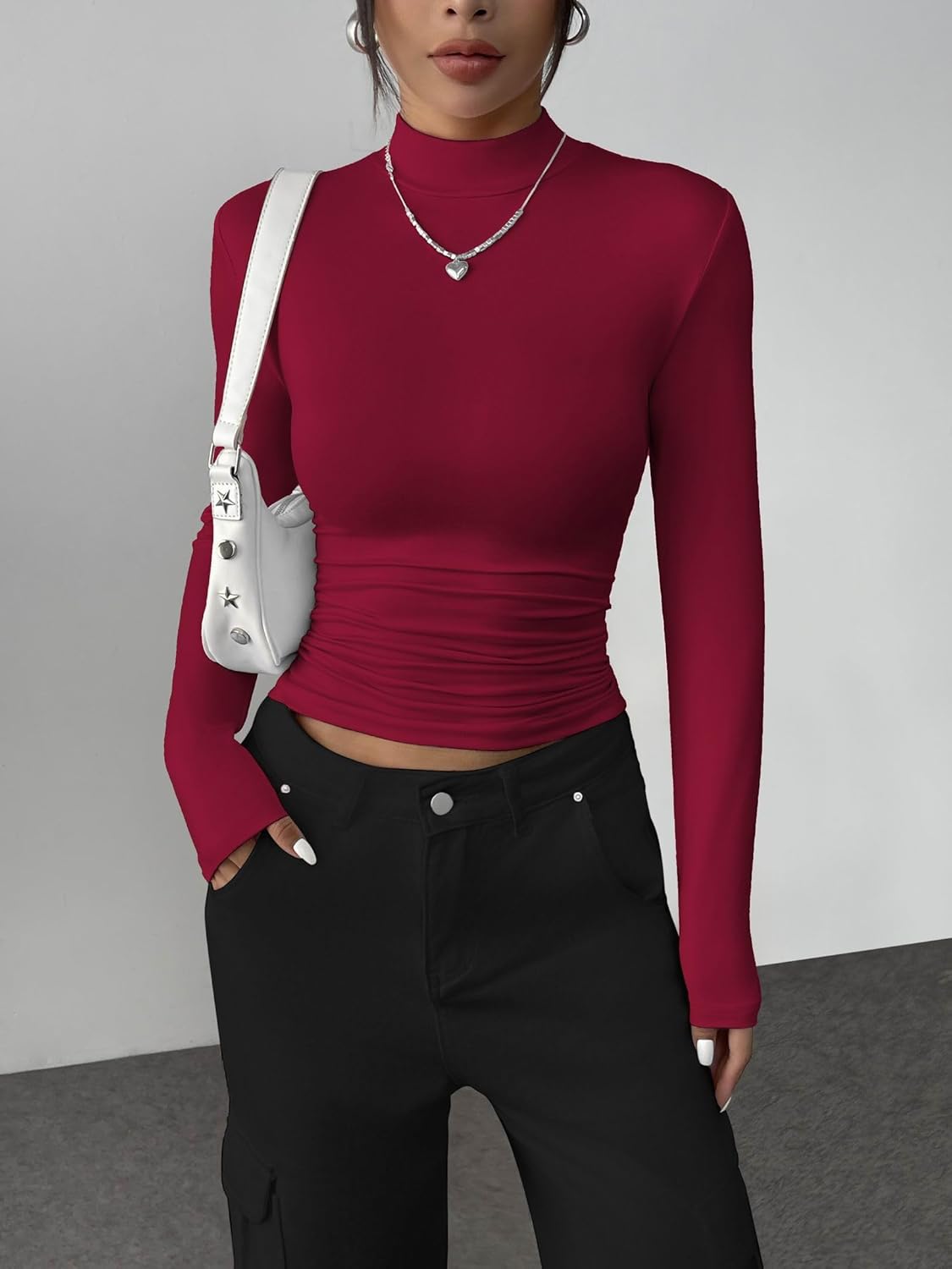 Zeagoo Womens Long Sleeve Shirts Mock Neck Basic Slim Fitted Tops Lightweight Stretch Base Layer T-Shirt