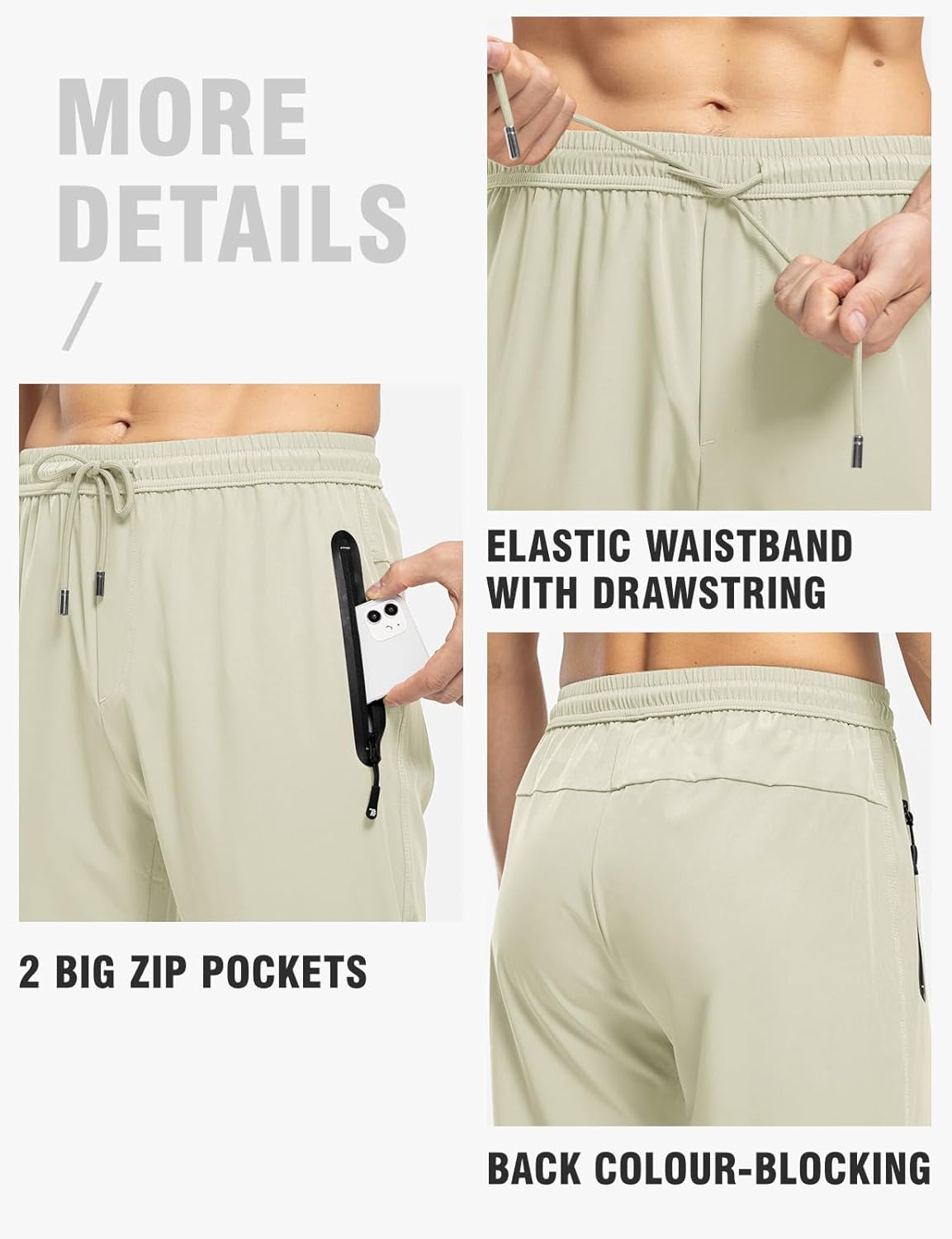 TBMPOY Men's Lightweight Hiking Travel Pants Breathable Athletic Fishing Active Joggers Zipper Pockets