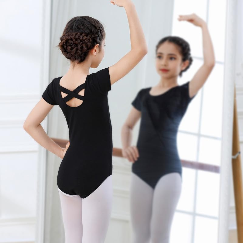 DIPUG Leotards for Girls Leotard Toddler Short Sleeve Crisscross Back