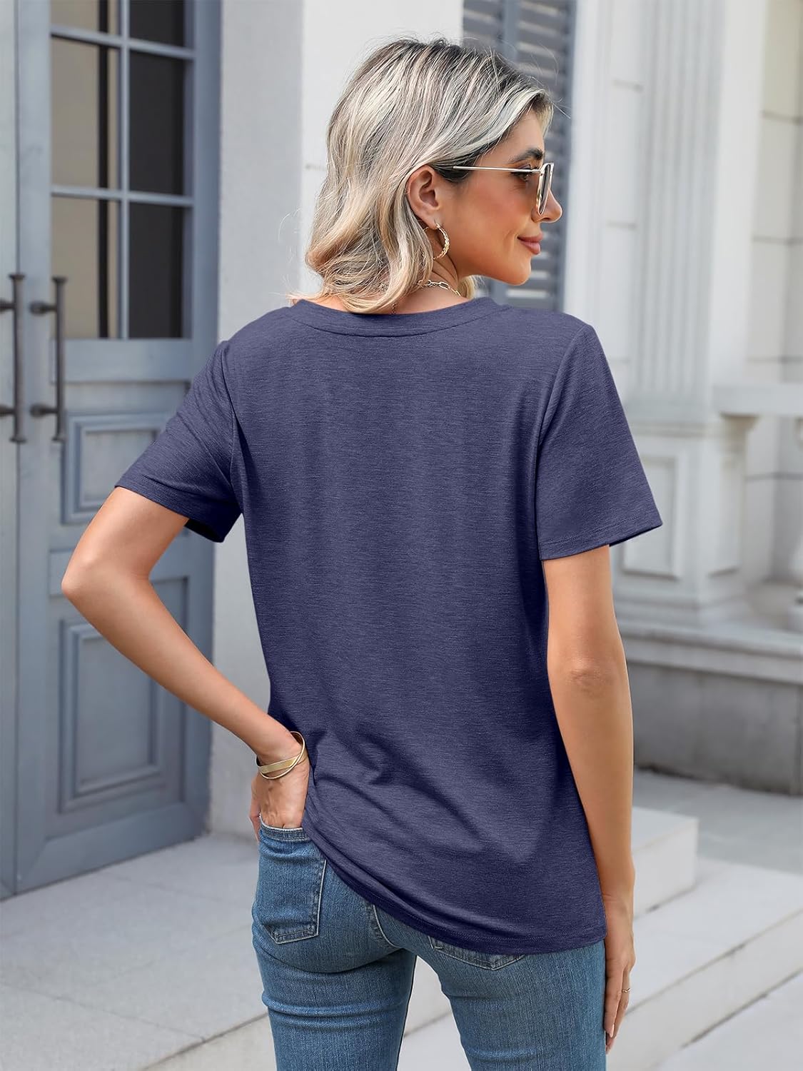 TICTICMIMI Women's V Neck Short Sleeve Summer Tops Casual T Shirts Cute Loose Fit Dressy Tees