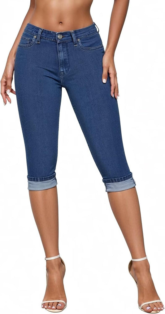 Hybrid & Company Women's Stretchy Slim Fit Denim Capri Jeans
