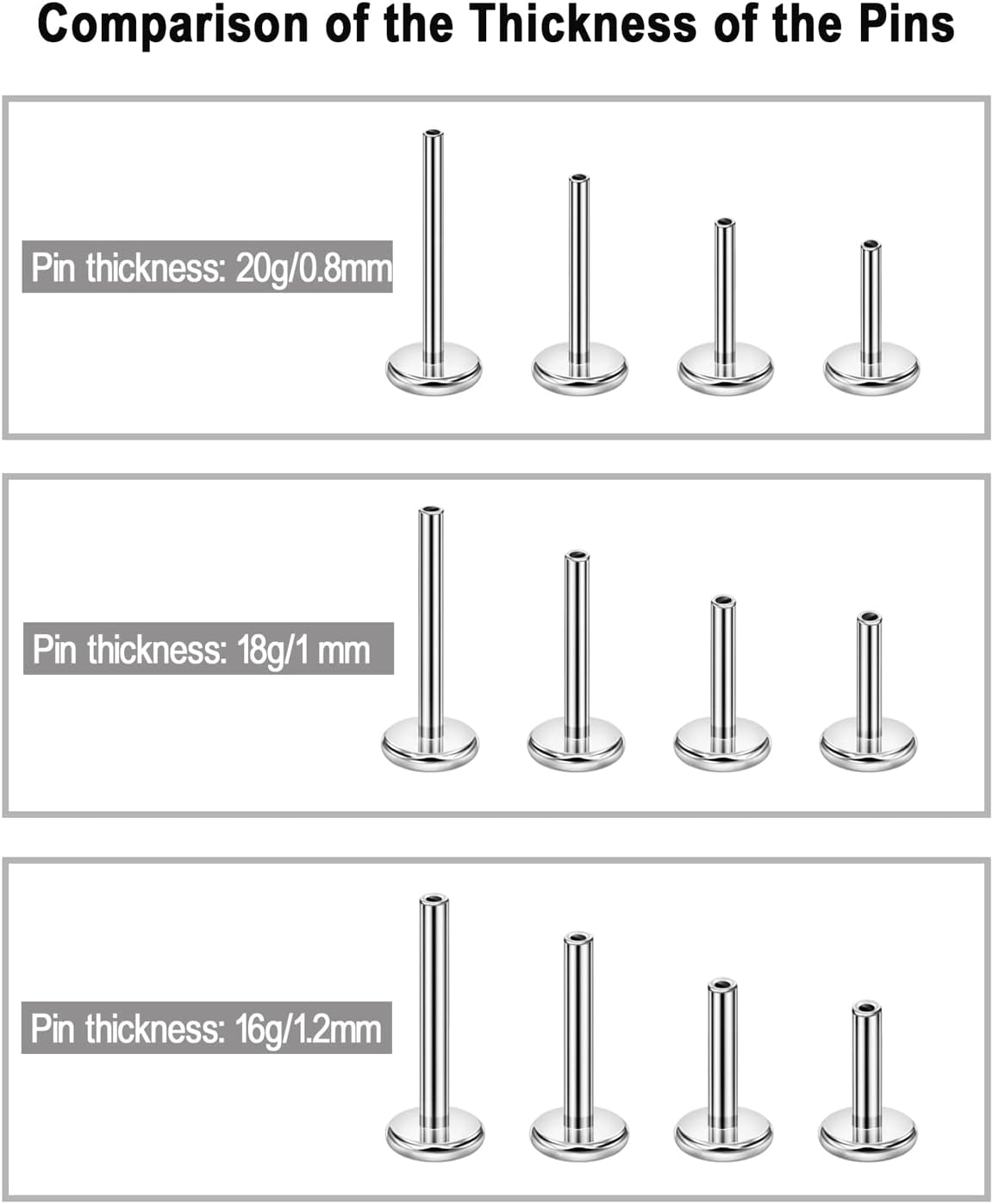 FANSING Single 316L Surgical Steel Threadless Labret Stud with CZ for Nose Cartilage Helix Rook Conch Tragus Earlobe Piercings
