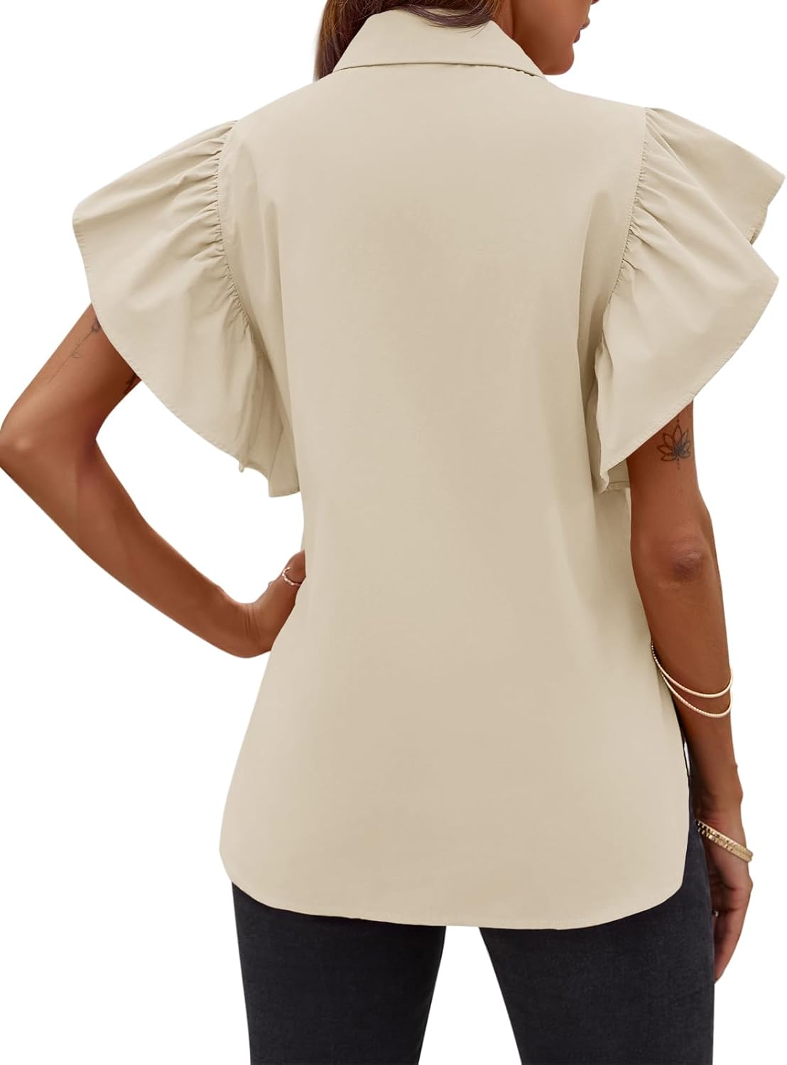 Tankaneo Womens Ruffle Button Down Shirts Cute Summer Short Sleeve Tops Blouse