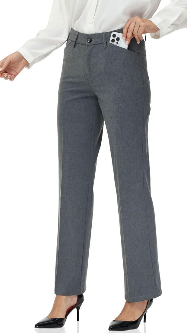 Soojun Women's Comfort Flex Waist Straight Leg Dress Pants