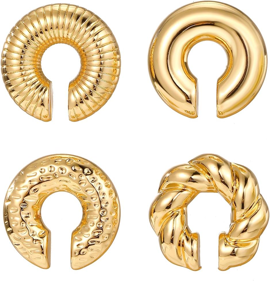 KISS WIFE 4 Pcs Chunky Ear Cuffs Non Piercing for Women, 14K Gold Plated Clip On Cartilage Hoop Earrings Jewelry Gifts