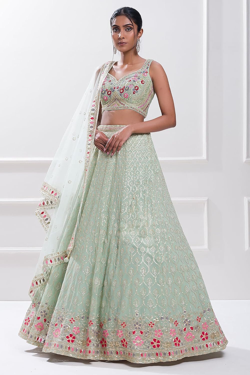 TRENDMALLS Georgette Embroidery Sequence Work Wedding Bridal Lehenga Choli with Dupatta Ready to wear