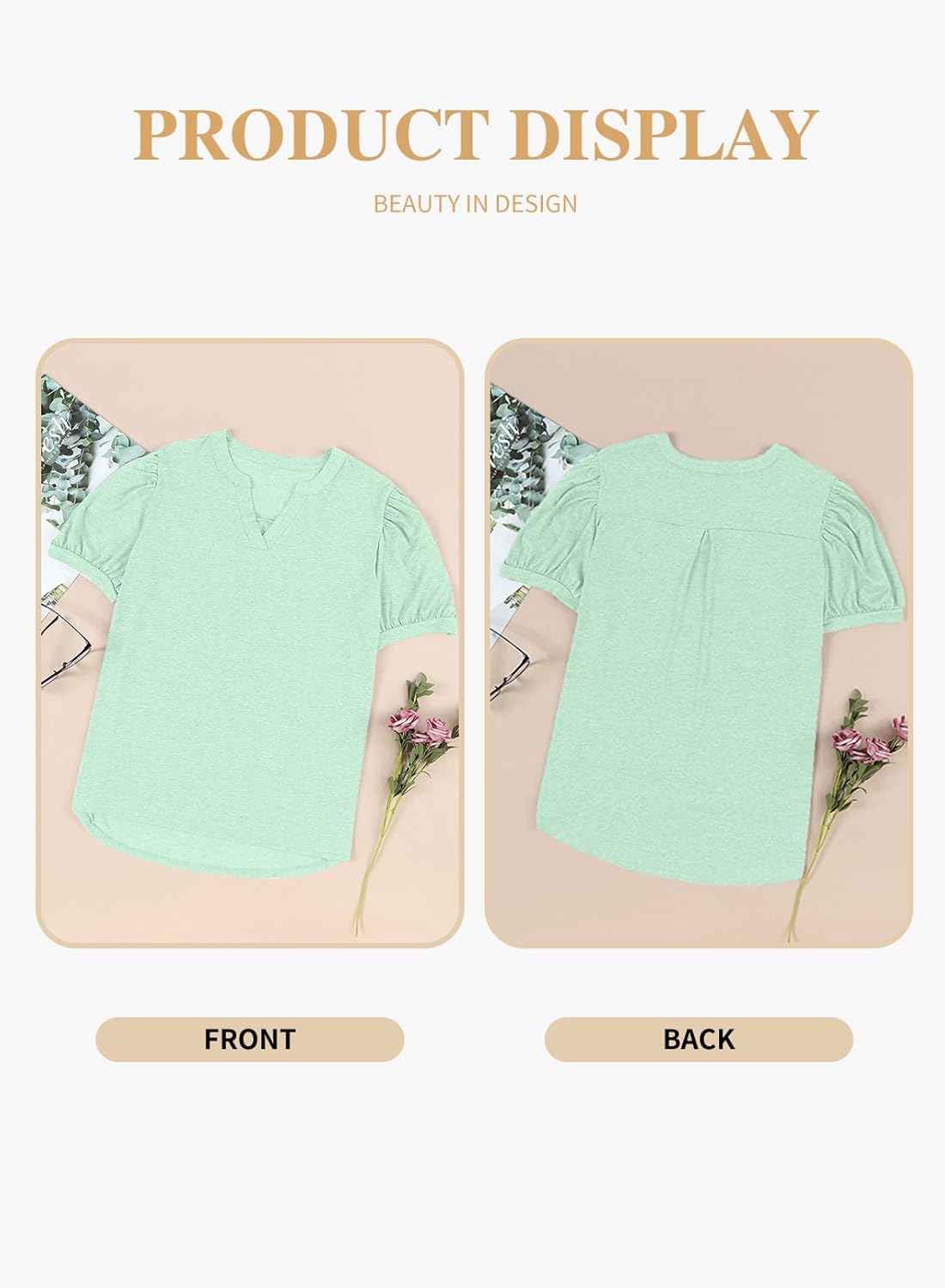 Eytino Womens Plus Size Tops V Neck Puff Short Sleeve Summer Loose Casual Solid Tees Shirts(1X-5X)