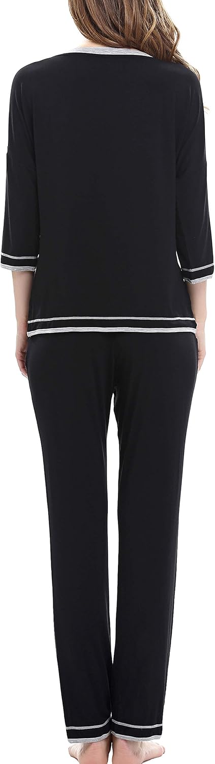 Womens Pajama Sets Long Sleeve Sleepwear Button Down Shirt Nightwear Soft PJ Lounge Set