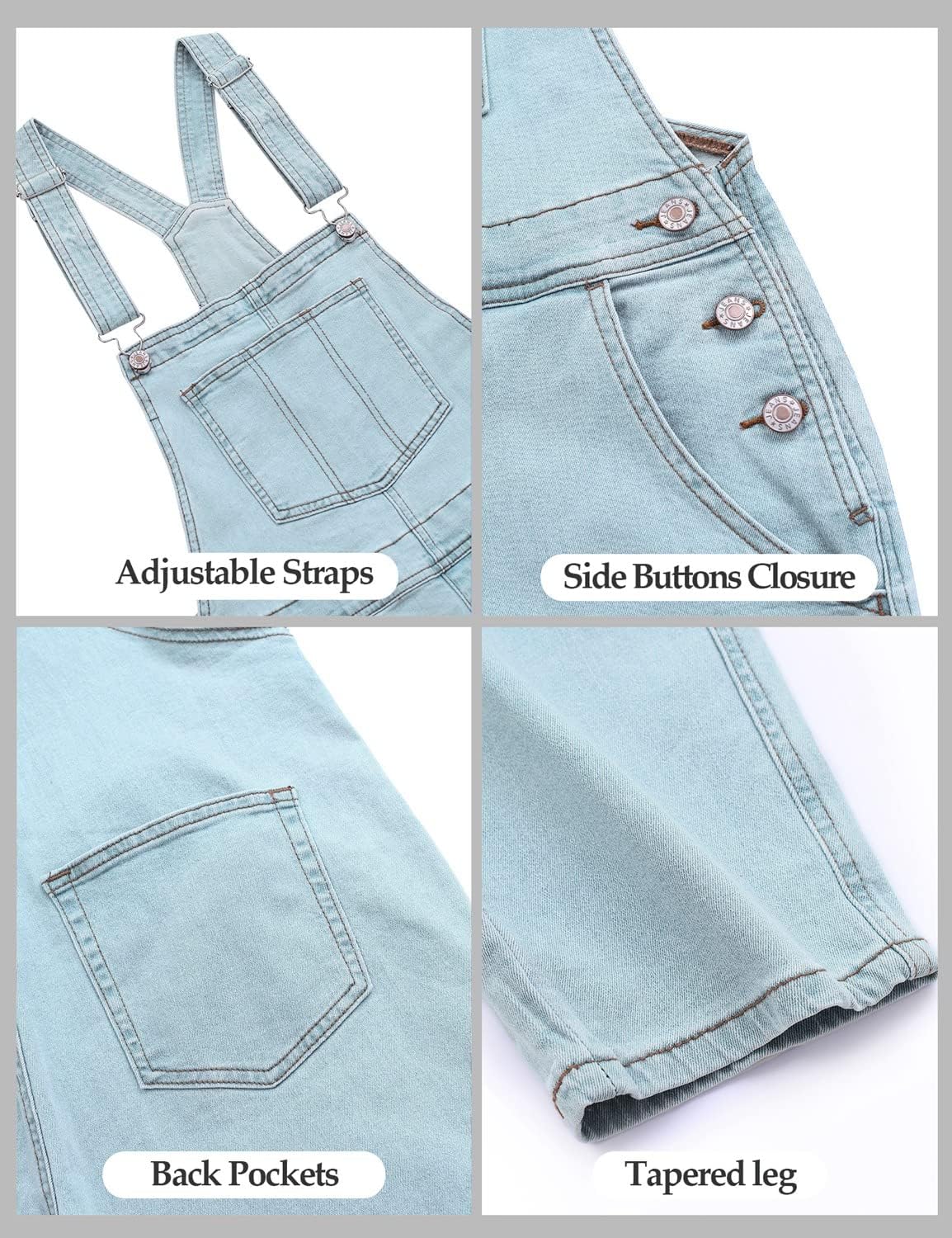 GRAPENT Overalls for Women Loose Fit Jean Denim Bib Jumpsuit Stretch Overall Pants