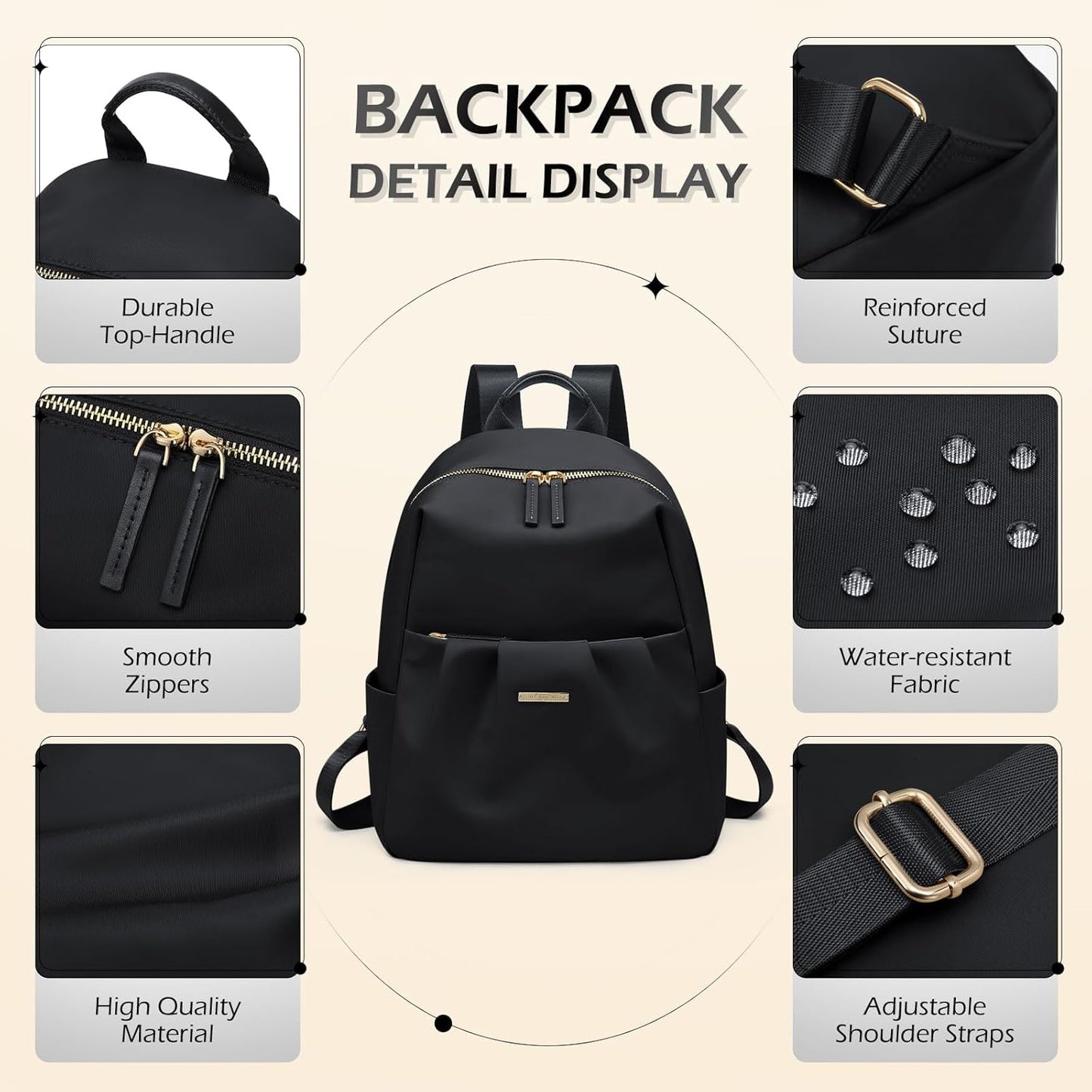 Backpack for Women, Small Cute Backpack Purse Lightweight Casual Daypack Backpack for Travel Mini Backpacks for Ladies College Work,9.7Inch,Black