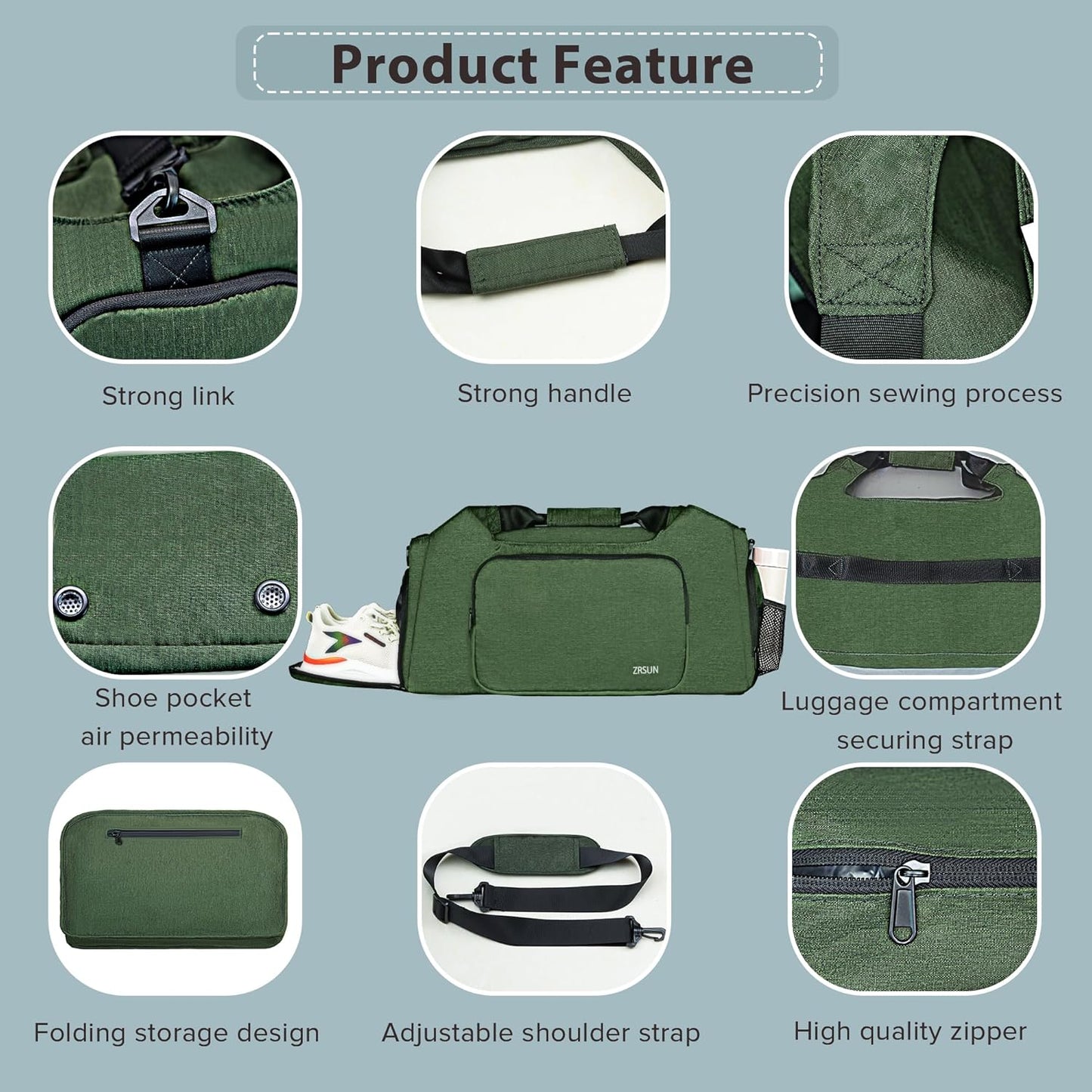 Gym Bags for Men Women, Sports Duffle Bag, Travel Gym Bag with Shoes Compartment and Wet Pocket, Foldable, Lightweight for Travel, Gym, Yoga