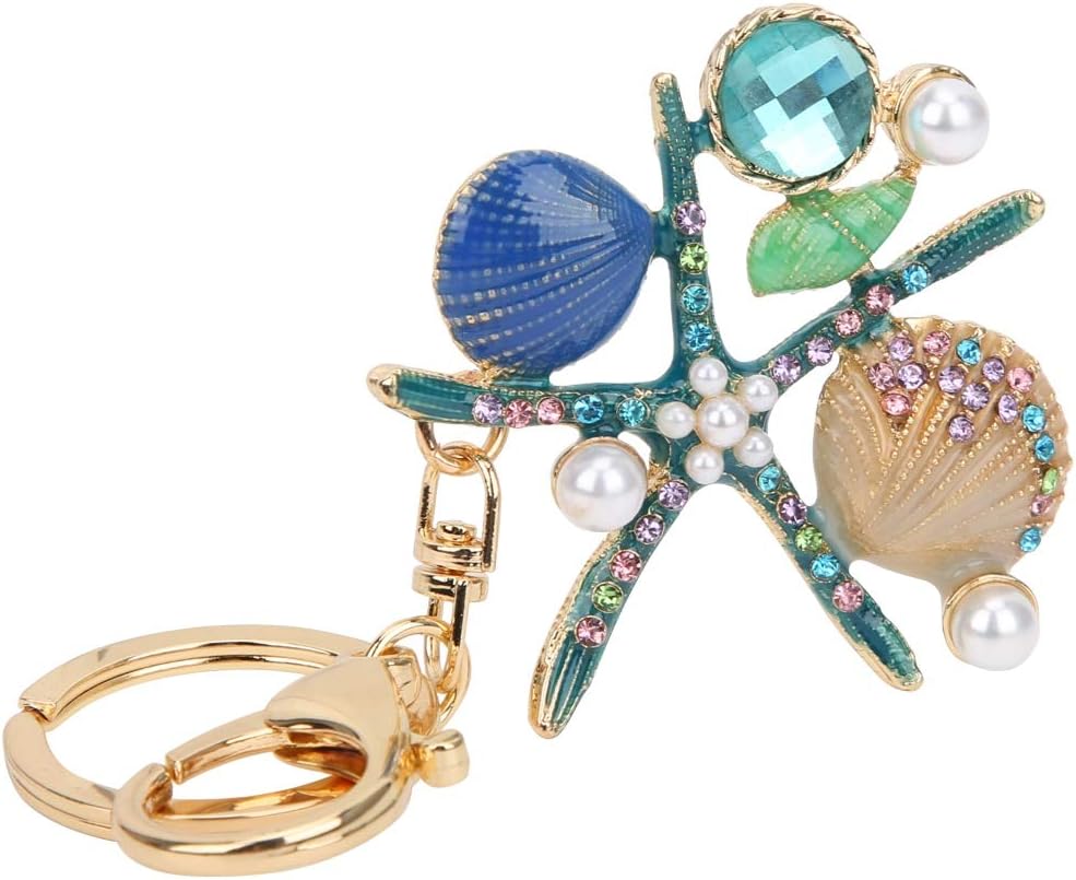 HEEPDD Crystal Rhinestone Keychain, Cute Starfish Scallop Shape Key Chain Sparkling Key Ring Charm Purse Pendant Handbag Bag Decoration Holiday Gift