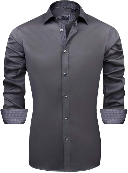 J.VER Men's Casual Long Sleeve Stretch Dress Shirt Wrinkle-Free Regular Fit Button Down Shirts