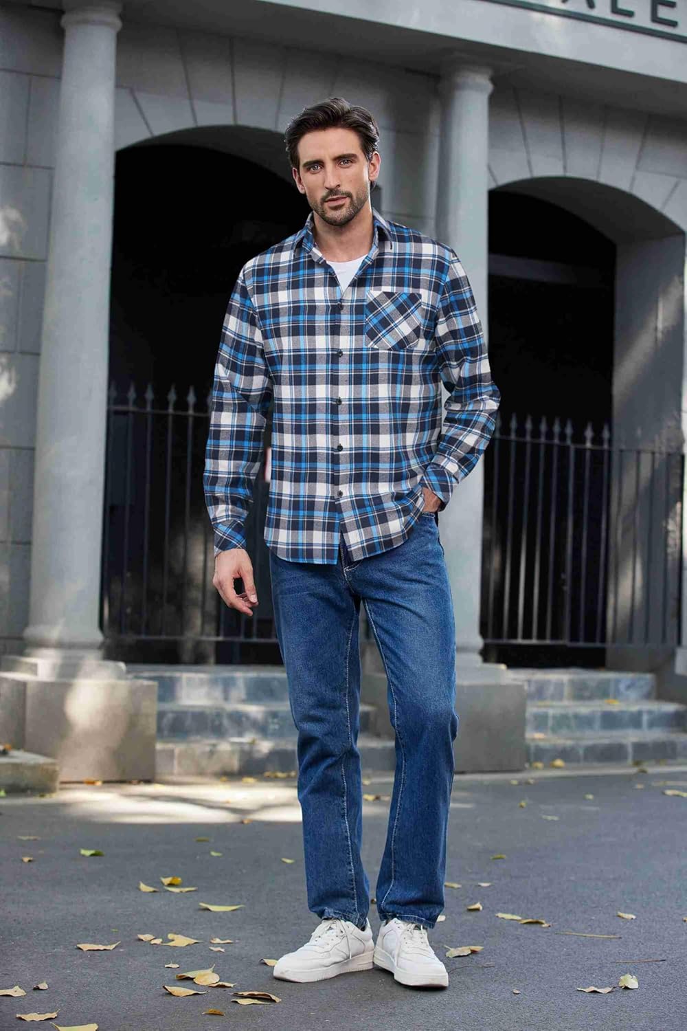 COOFANDY Men's Flannel Shirts Long Sleeve Button Down Plaid Shirt Lightweight Shirt Jacket