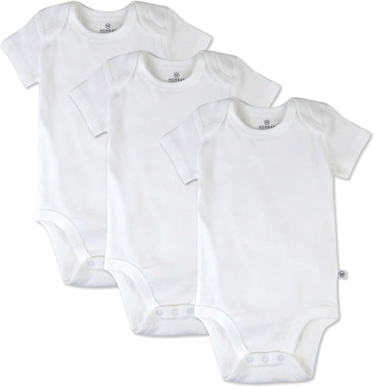 HonestBaby 3-pack Short Sleeve Bodysuits One-piece 100% Organic Cotton for Infant Baby Boys, Girls, Unisex