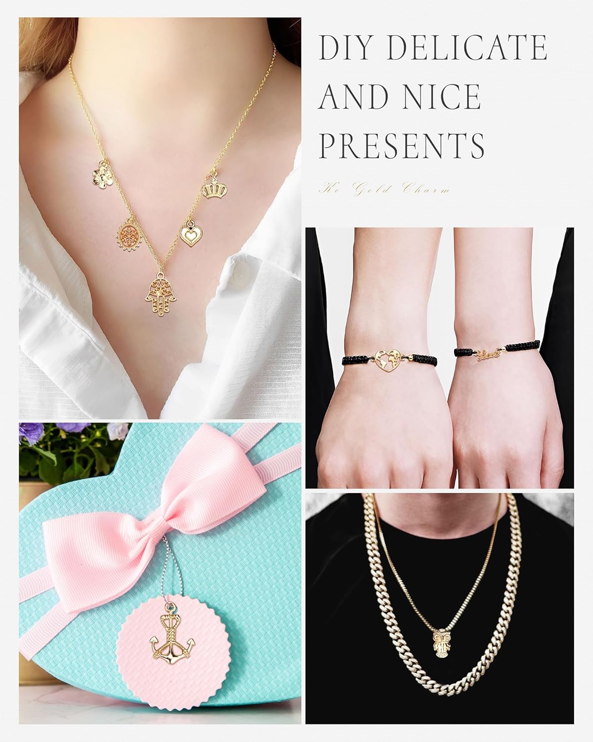 JIALEEY Wholesale Bulk 50PCS Mixed Gold Charms Pendants DIY for Necklace Bracelet Jewelry Making and Crafting