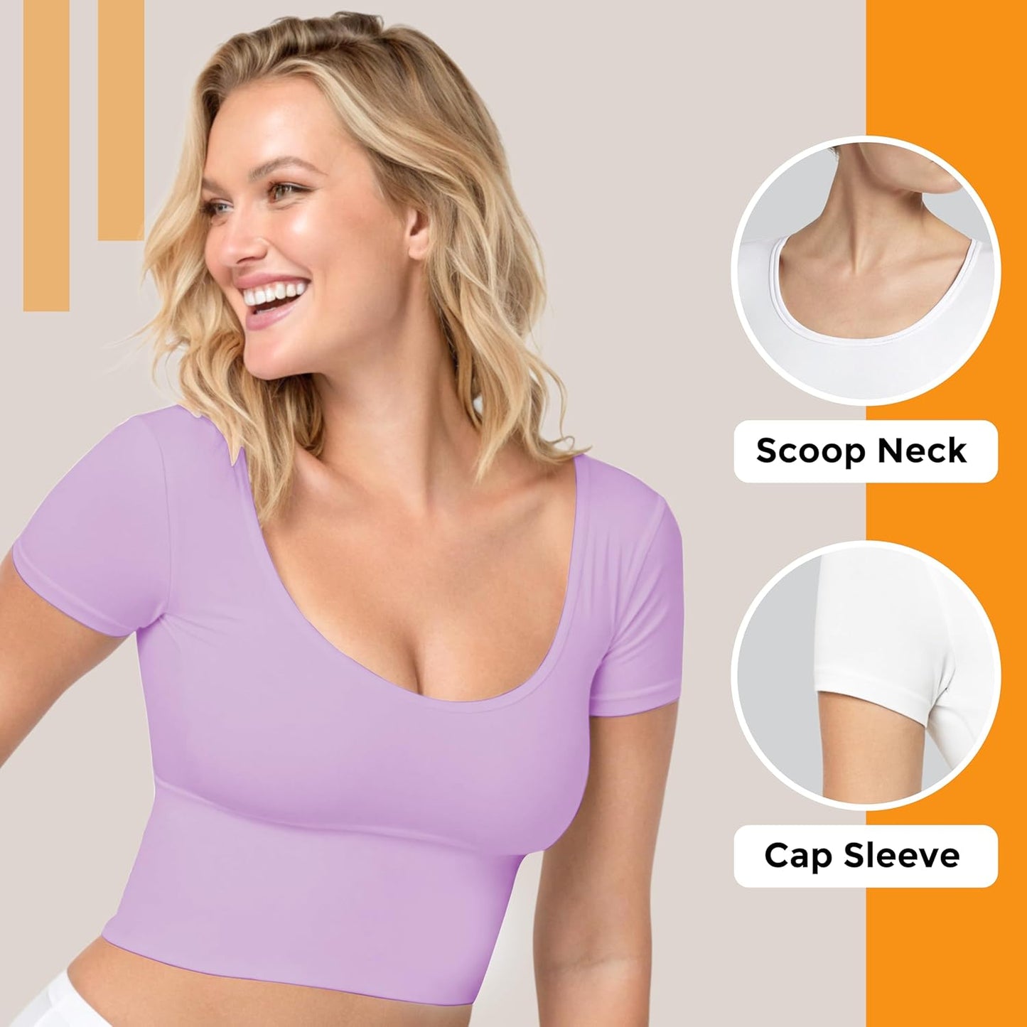 1 & 9 Crop Tops for Women Scoop Neck Short Sleeve Polyester Slim Fit Y2k Trendy Summer 2025 Basic Half Tee for layring Top