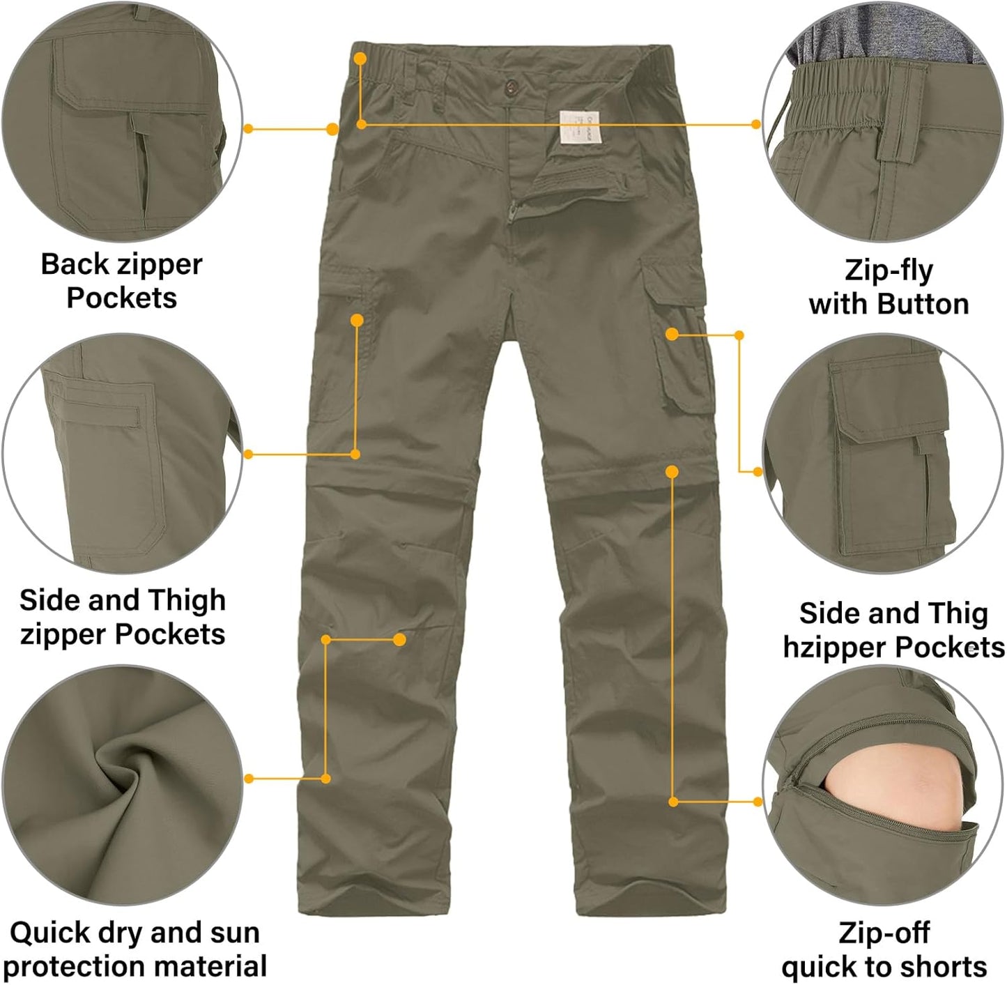 Kids' Cargo Pants, Boy's Casual Outdoor Quick Dry Waterproof Hiking Climbing Convertible Trousers #9016