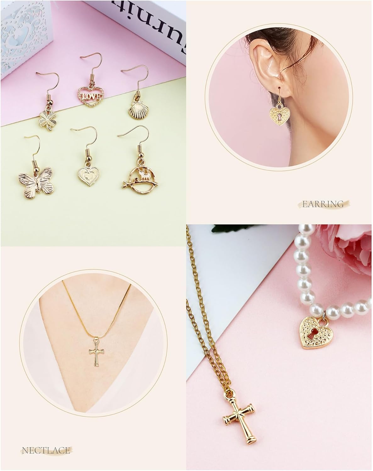 JIALEEY Wholesale Bulk 50PCS Mixed Gold Charms Pendants DIY for Necklace Bracelet Jewelry Making and Crafting