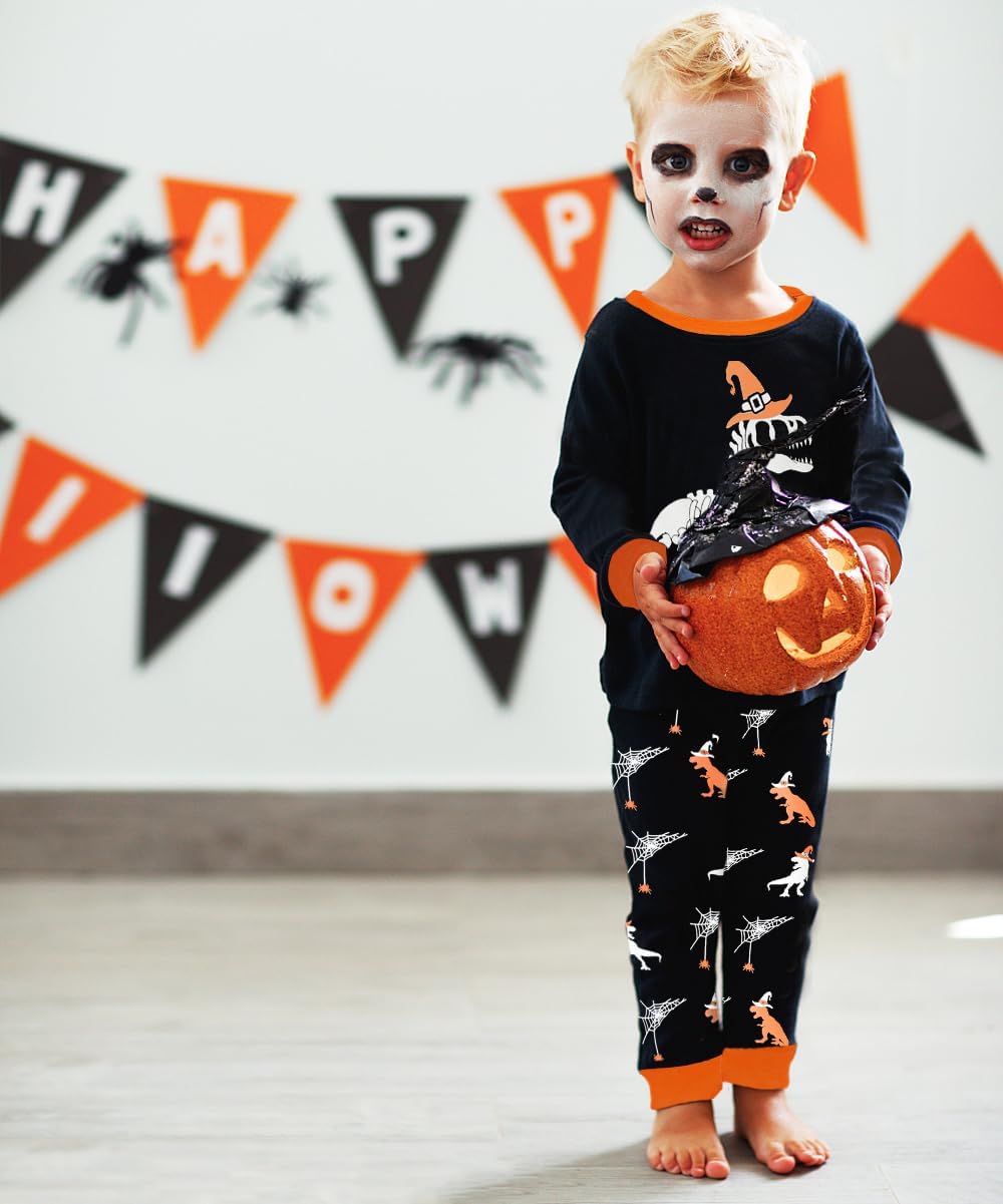 Little Hand Toddler Pajamas Boys Glow in The Dark Skeleton Candy Pjs Dinosaur Sleepwear Kids Halloween Clothes 2-10 Years