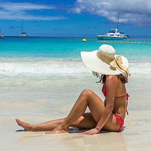 Lanzom Womens 5.7 Inches Big Bowknot Straw Hat Large Floppy Foldable Roll up Beach Cap Sun Hat UPF 50+