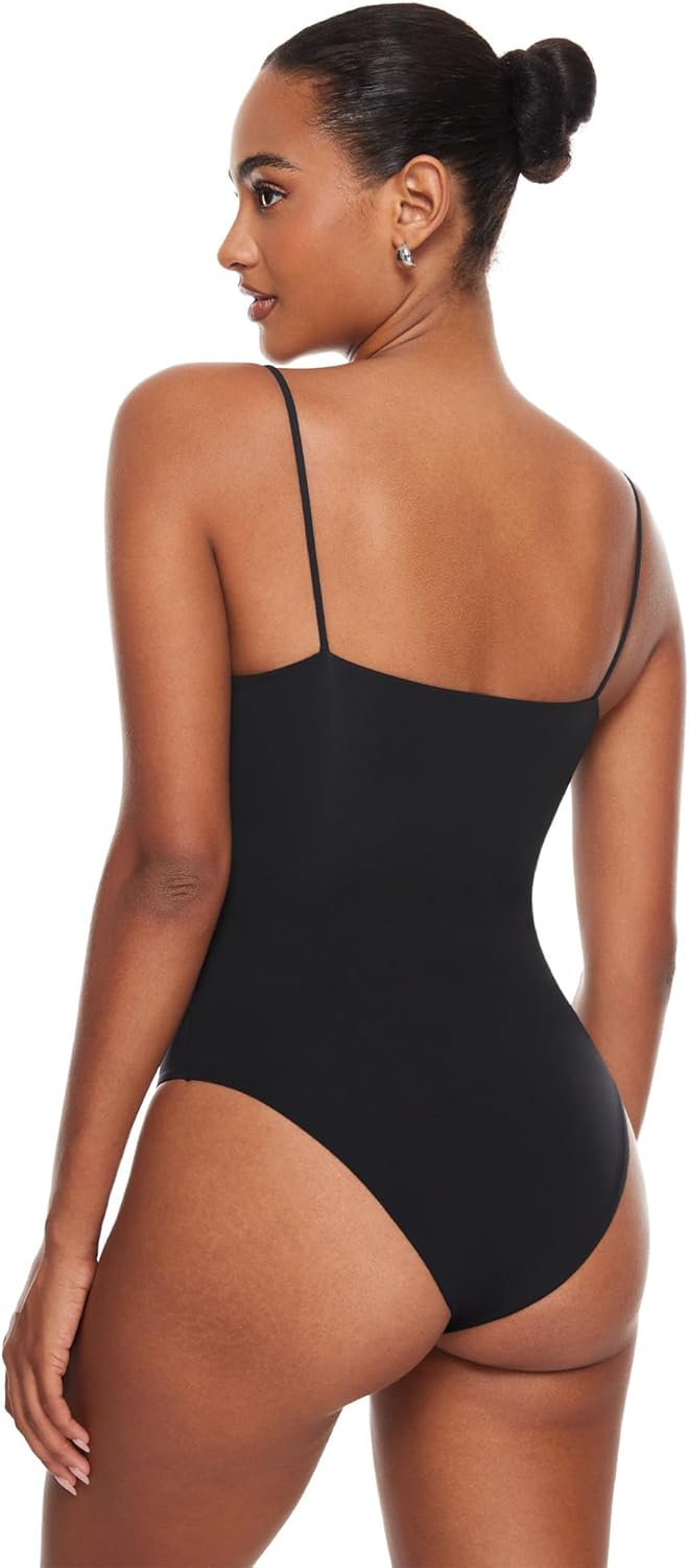 INLYRIC Women's Inbarely Sexy Square Neck Bodysuit Camisole Backless Sleeveless Spaghetti Strap Tank Tops Bodysuits