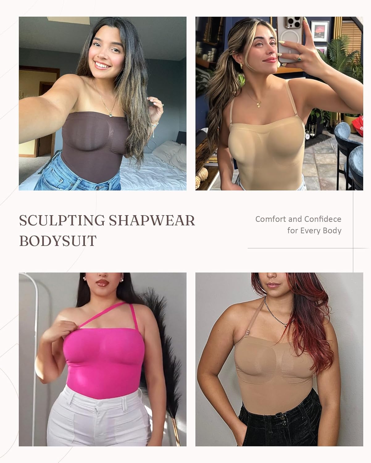 FeelinGirl Seamless Shapewear for Women Strapless Bodysuit Underwear for Wedding Dress Body Shaper Shortie with Removable Straps XXL
