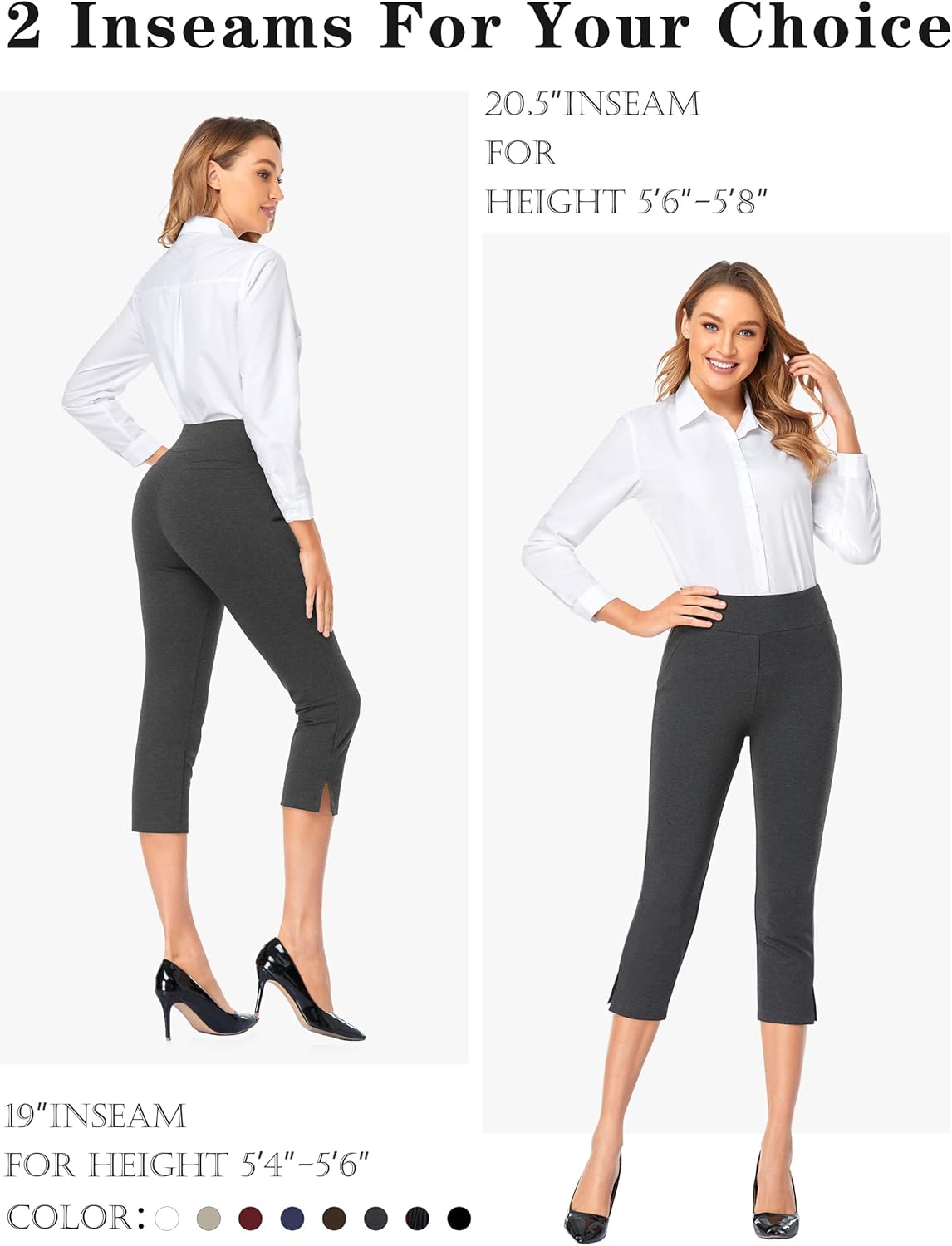Tapata Women's Capri Dress Pants 19"/20.5" Stretch High-Waist Crop Office Work Pants Summer Casual Capris Slacks Yoga