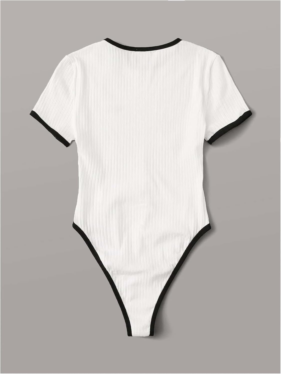 SOLY HUX Bodysuits for Women Short Sleeve Contrast Binding Letter Embroidery Bodysuit T Shirt Tops