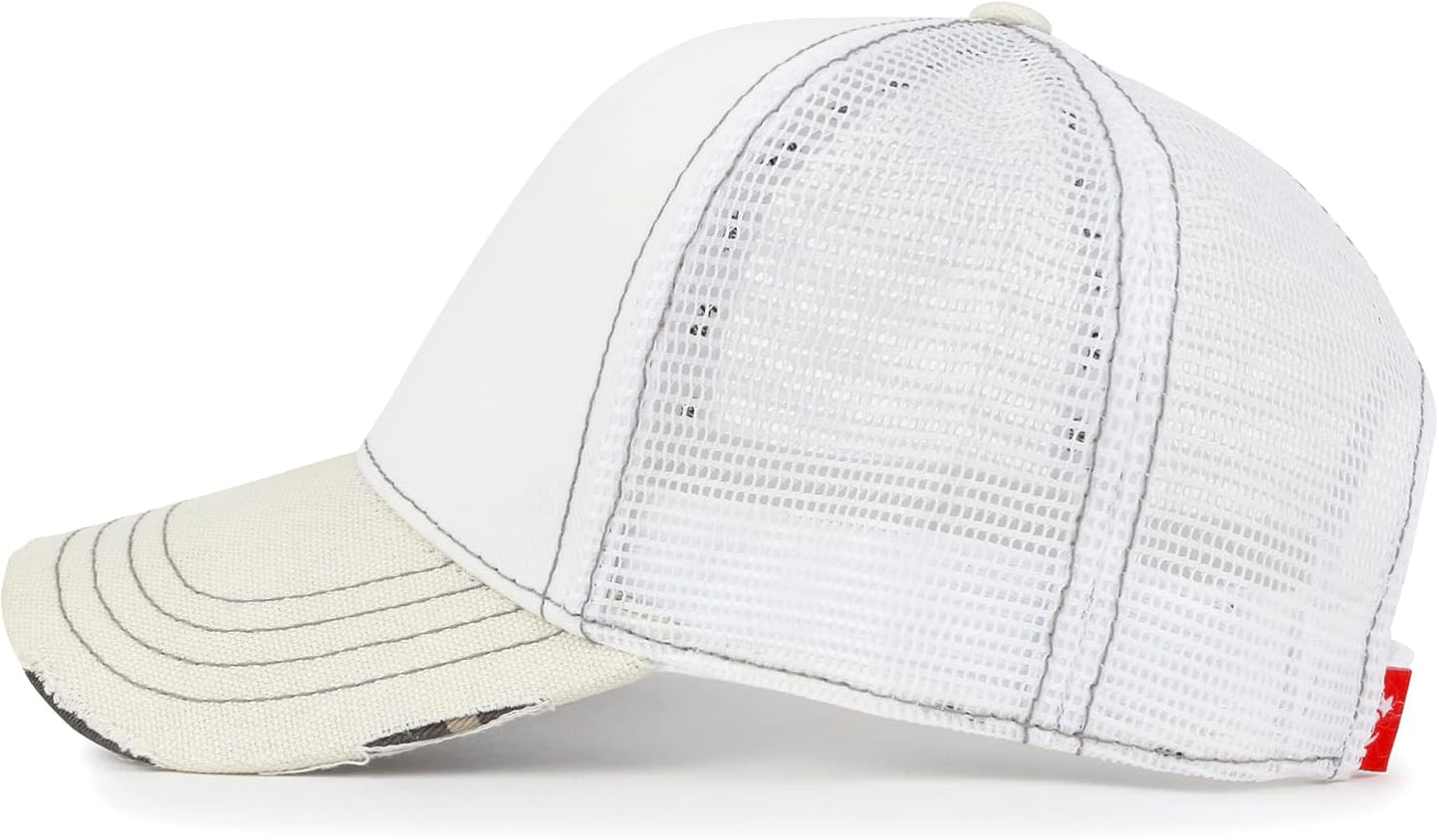 ililily Solid Color Vintage Distressed Mesh Blank Trucker Hat Baseball Cap