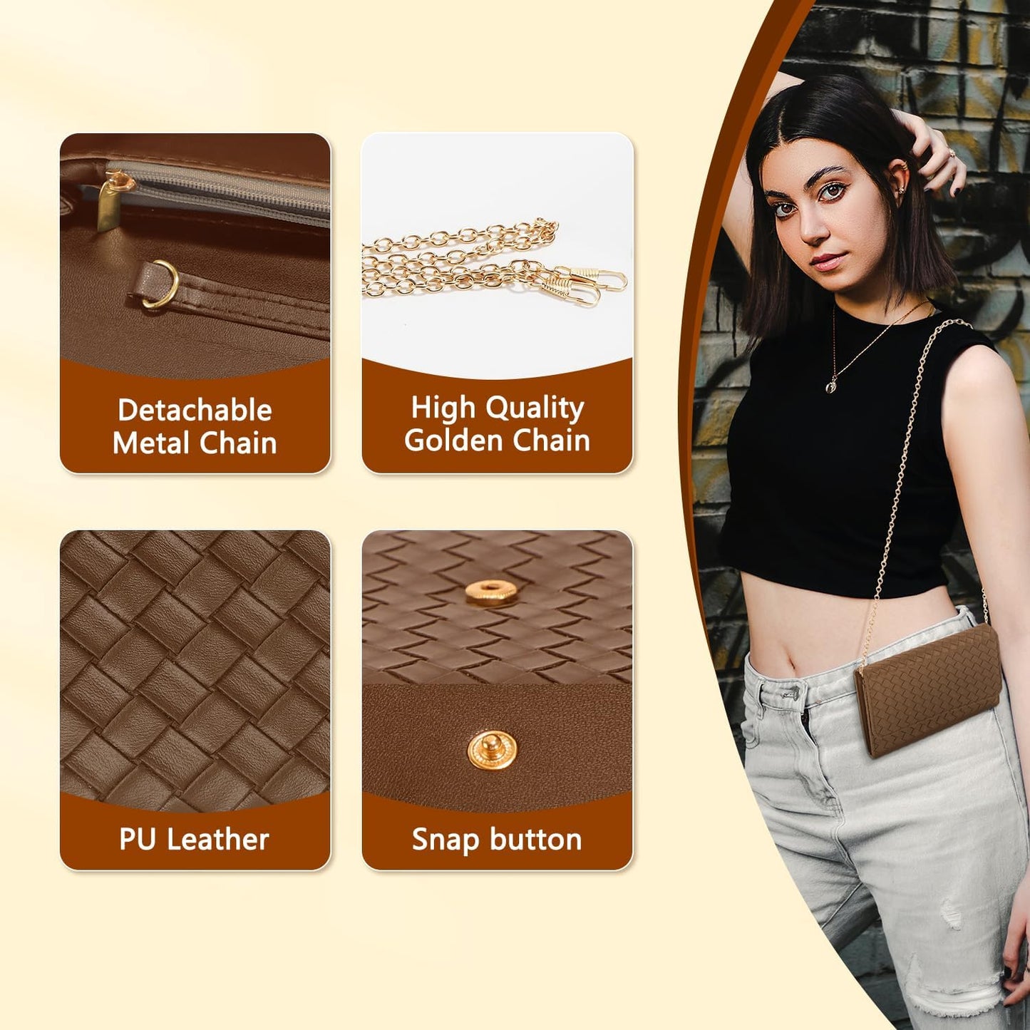 U+U Crossbody Bags for Women, Small Bag with Removable Chain, Card Slots & Phone Pocket - Lightweight Purse Wallet (8 Colors)