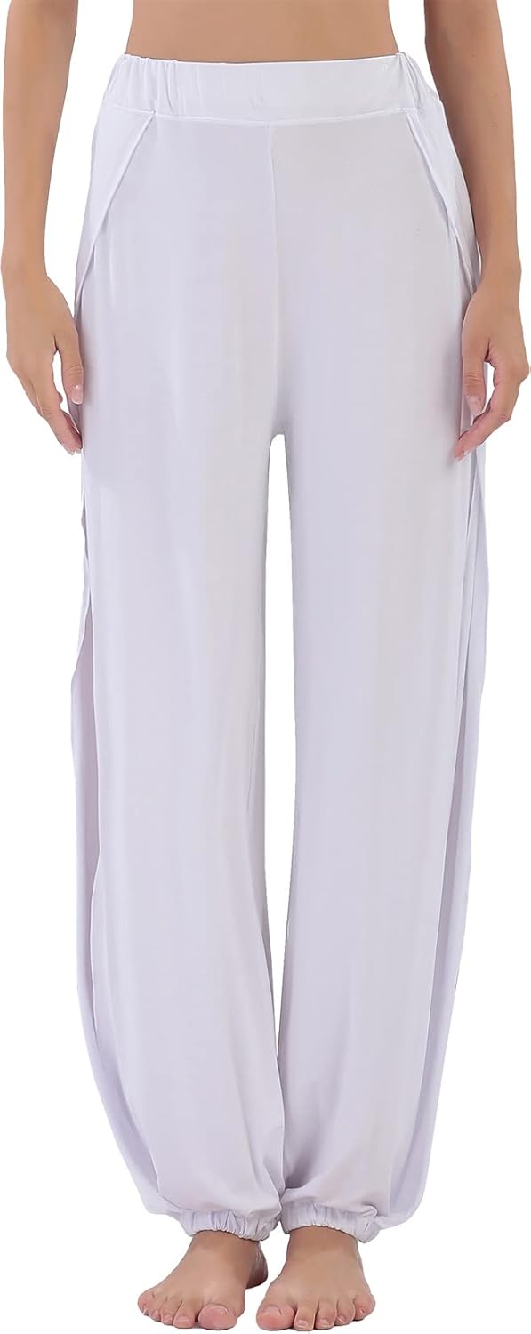 Hoerev Women's Soft Slit Leg Pants Harem Dance Yoga Pilates Pants