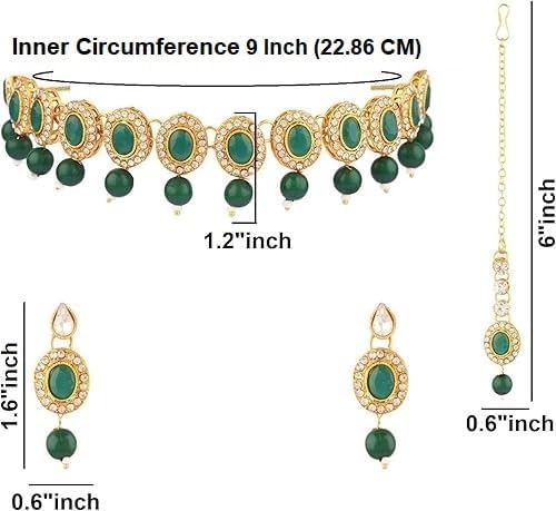 Efulgenz Crystal Indian Jewelry Choker Kundan Crystal Faux Pearl Necklace Earrings Maang Tikka Head Chain Bollywood Wedding Bridal Set for Women