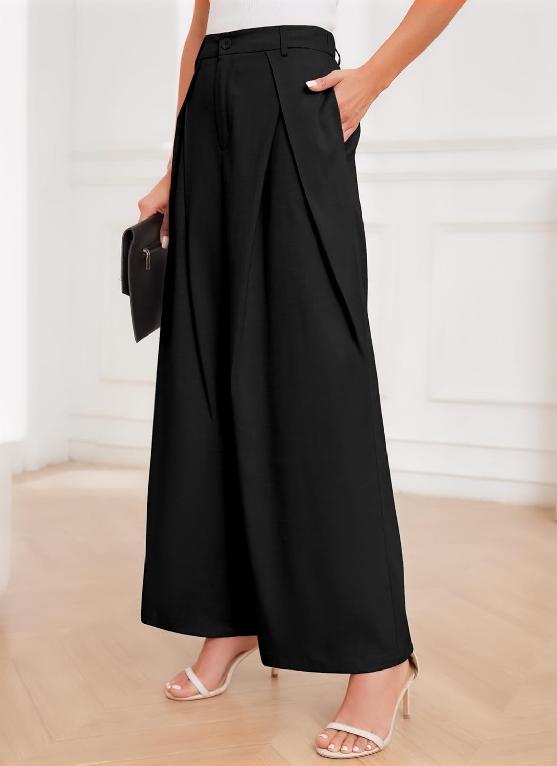 HVT Wide Leg Dress Pants for Women High Waisted Loose Palazzo Pants Business Casual Work Trousers Pants with Pockets
